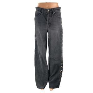 Revice Women's Black Ring High Waisted Wide Leg Baggy Denim Jeans Size 29